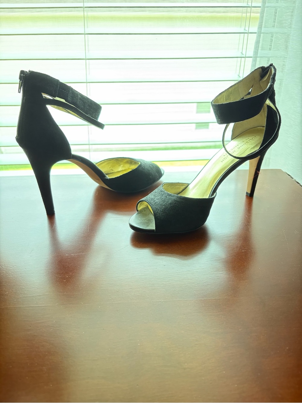 Black Ankle-Strap Peep-Toe Heels
